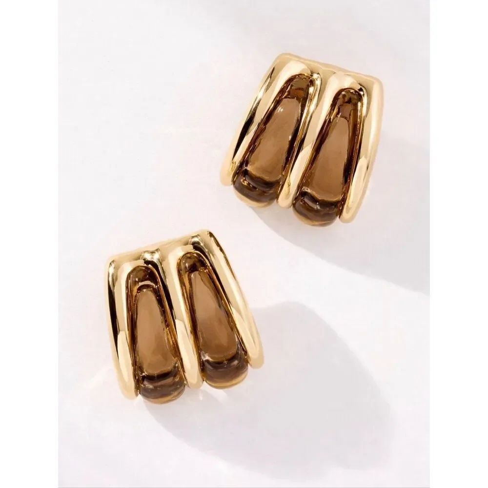 Revolve 8 Other Reasons Gia Stud Earring Brown Gold Oversized Old Money Glam NWT